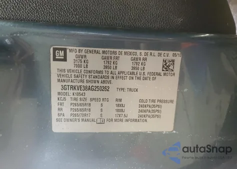 2010 GMC Sierra K1500 Sle из США, поврежденный, VIN 3GTRKVE38AG250262